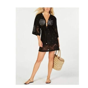 NWT Dotti Black Santorini Tile Kimono Swim Coverup L